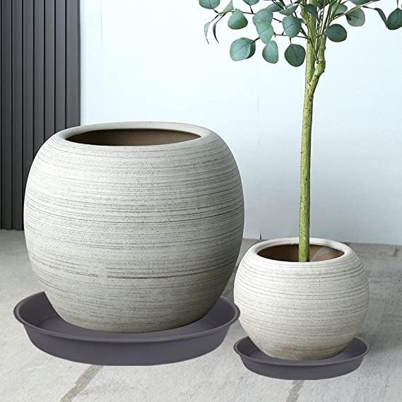 2 Pack of 8 inch Plant Saucer Clear, Heavy Duty Plastic Plant Water Tray 8 inch Round, Flower Plant Saucers for Indoors No Holes, Plant Dishes Saucer for Planter 7"/8" (8", Cement)