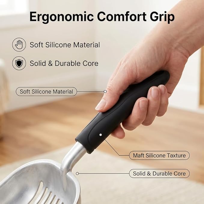 Heavy Duty Cat Litter Scoop with Holder - All Metal Cat Litter Scooper with Holder - Speed Sifter Litter Box Scooper Captures All Clumps - Aluminum Cats Litter Scooper