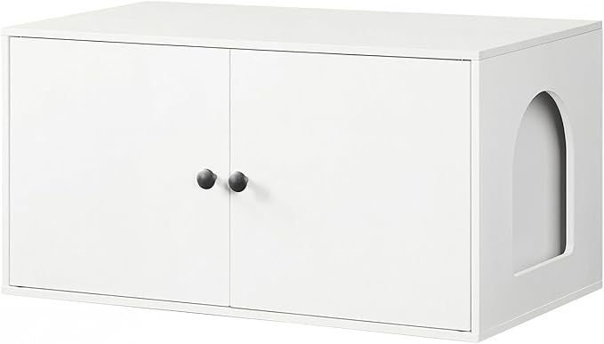 HOOBRO Cat Litter Box Enclosure, Hidden Litter Box Furniture with Side Entry, Litter Box Cabinet, Indoor Cat House, End Side Table, 31.5"L x 17.7"W x 16.3"H, for Living Room, Bathroom, White WT40MW01