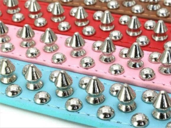 Spiked Dog Collar Soft Pu Leather Mushrooms Rivet Spike Studded Puppy Adjustable Pet Collars for Small Breeds (S, Red)