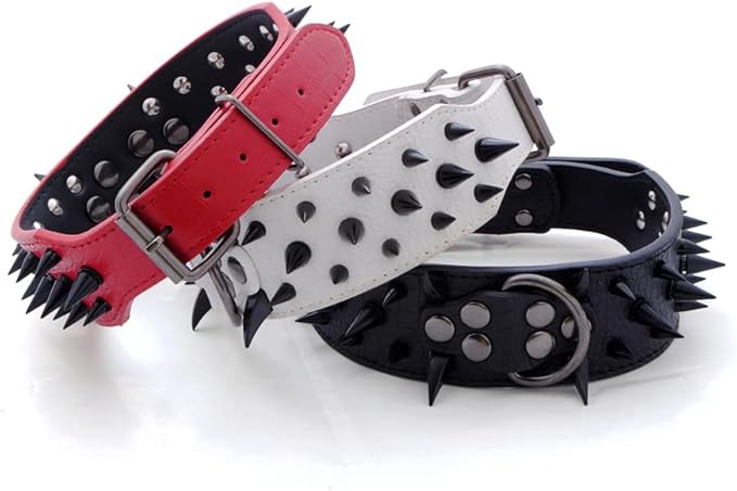 Serijoars Spiked Studded Dog Collar, PU Leather Dog Collar, Adjustable Pet Collars for Medium or Large Breed Pet (M, Pink3)