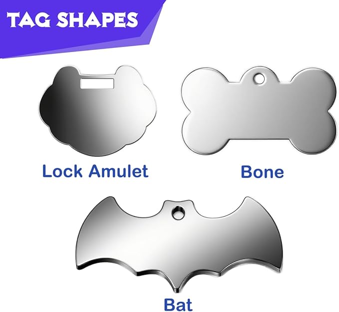 Stainless Steel Personalized Pet ID Tags, Art Design for Dog Tags, Cat Tags, Customized and Engraved on Both Sides of ID Tag, in Black, Silver, Blue, Gold, Rose Gold and Rainbow Color
