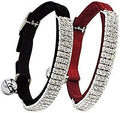 CHUKCHI Soft Velvet Safe Cat Adjustable Collar Bling Diamante with Bells,2 Pcs Black+Red