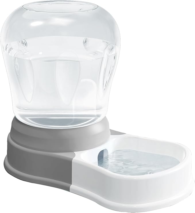 1 Gallon Automatic Dog Water Dispenser, Large Capacity Gravity Pet Water Bowl for Multiple Pets, BPA-Free Cat Water Feeder for Large Dogs, Refill Less Often, Grey