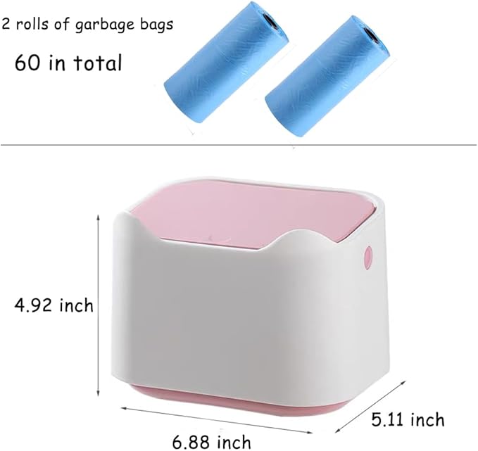 Cat Litter Trash Can Mini Countertop Trash Can with Press Type Lid Cat Poop Trash Can Includes 60 Refill Bags