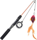 Cat Toys Interactive for Indoor Cats Wand Retractable Fishing Pole with Fish and Feather,Teaser Kitten Toy Bored Adult Pet for Enrichment Playtime Fun,Promotes Healthy Exercise
