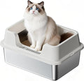 Stainless Steel Litter Box, XL Enclosed Cat Litter Boxes with Lid for Big Cats and Multi-Cats, High Sided, Anti-Urine Leakage Non-Stick Bottom Include Scoop Easy to Clean