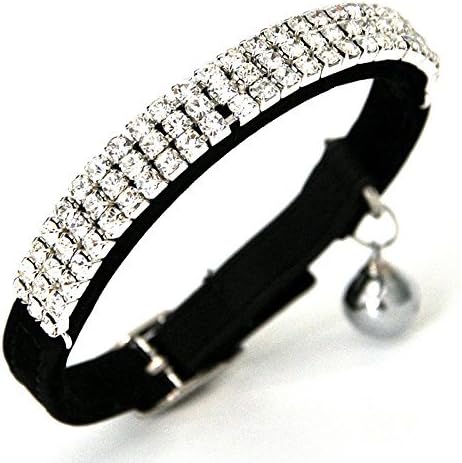 CHUKCHI Soft Velvet Safe Cat Adjustable Collar Bling Diamante with Bells,2 Pcs Black+Red