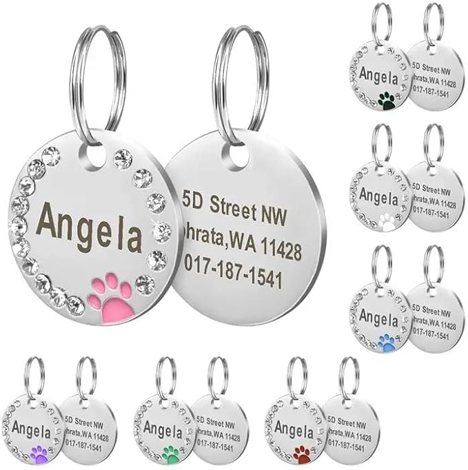 Personalized Dog/Cat Cute Paw Pet ID Tag with Unique Laser Engraving Name and Phone Number for Pet Collar or Key Chain (White)