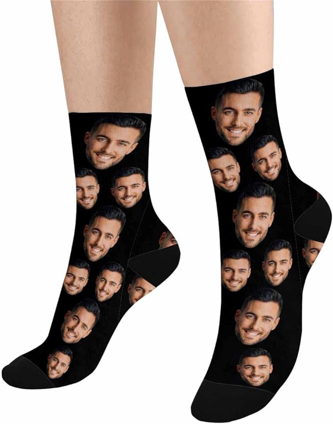 MyPupSocks Custom Personalized Photo Pet Face Socks, Cat and Dog Tracks Paws Bones Crew Socks with Picture for Men Women