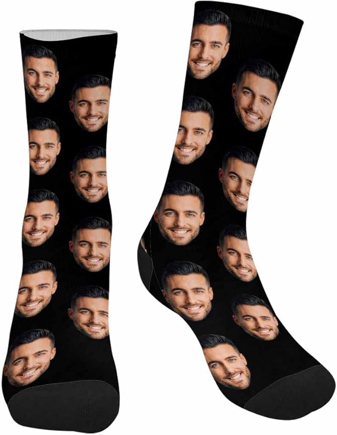 MyPupSocks Custom Personalized Photo Pet Face Socks, Cat and Dog Tracks Paws Bones Crew Socks with Picture for Men Women