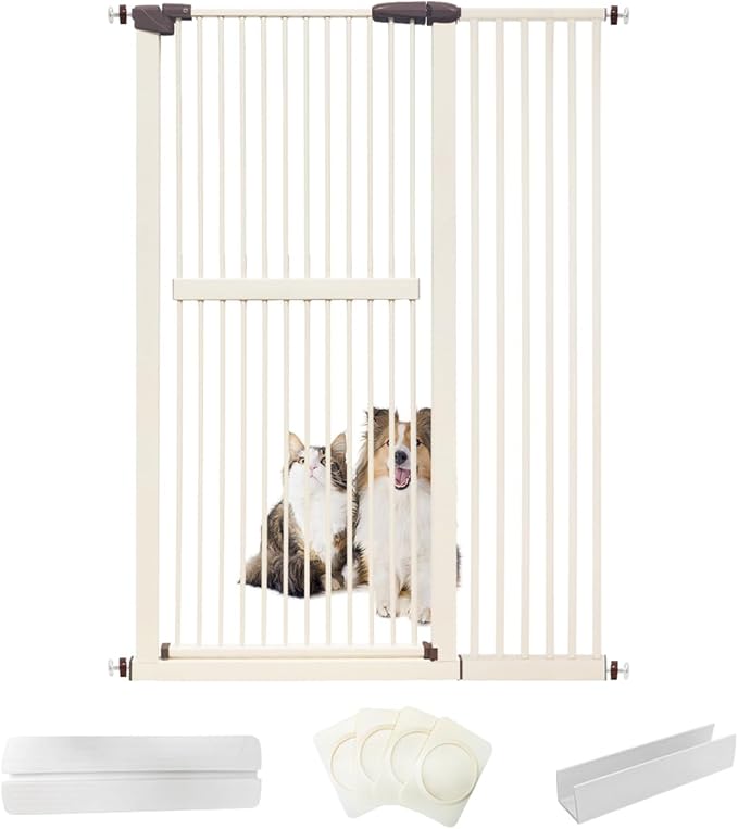 Lumizone Extra Tall Cat Gate 61.02" High Pressure Mounted Extra Wide 42.52"-46.64" (17Sizes) 1.37" Gap No Drilling Auto-Close Tall Pet Gate for Dogs (Cream, 42.52"-46.64" W)