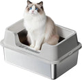 Stainless Steel Litter Box, XL Enclosed Cat Litter Boxes with Lid for Big Cats and Multi-Cats, High Sided, Anti-Urine Leakage Non-Stick Bottom Include Scoop Easy to Clean