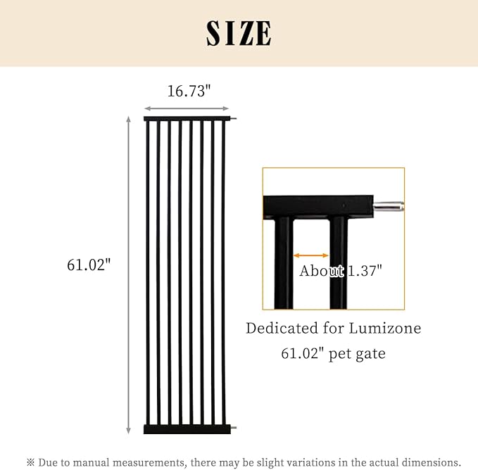 Lumizone Extra Tall Cat Gate Extension Kit 61.02" High Pressure Mounted 16.73" Extra Wide 1.37" Gap No Drilling Tall Pet Gate for Dogs (Black, 61.02" H x 16.73" W, Extension)