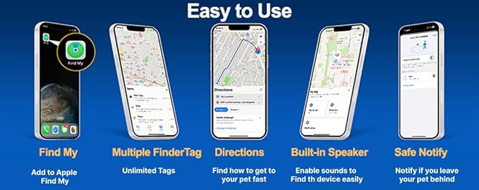 PawsPath Pet GPS Tracker Collar, Unlimited Range Waterproof Cat Dog Anti-Lost Device Smart Locator Tracking GPS Pet Tracker Collar for Apple iOS FindMy (Pink, Large)