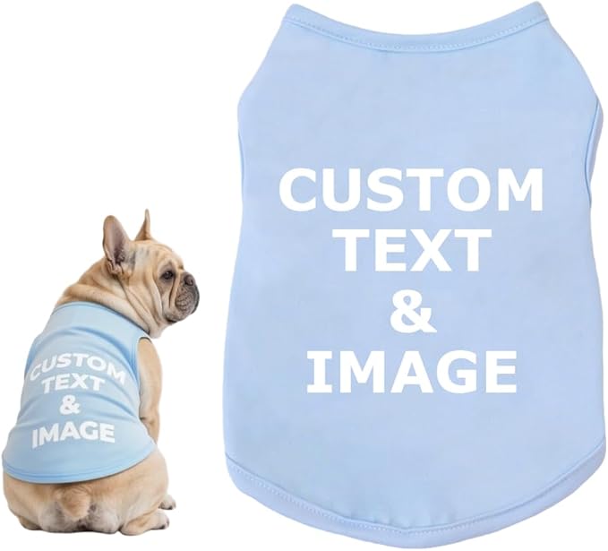 Custom Dog Shirt,Personalized Pet Apparel with Name Text Photo Image,Lightweight Breathable Puppy Kitten Cotton Vest for Small Medium Large Dogs Cats,Puppy Gift (Blue, X-Large)