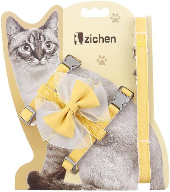 Adjustable Cat Harness with Leash and Bow-Tie, for Small to Medium Cats, Pink (Orange, S)