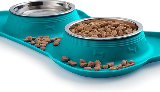 Hubulk Pet Dog Bowls 2 Stainless Steel Dog Bowl with No Spill Non-Skid Silicone Mat + Pet Food Scoop Water and Food Feeder Bowls for Feeding Small Medium Large Dogs Cats Puppies (Extra Large, Green)