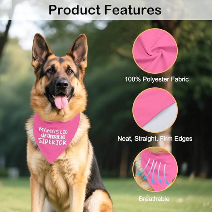 Mama's Lil Dramatic Sidekick Pink Dog Bandana, Mother's Day Birthday for Dog Mom, Funny Cute Puppy Scarf Photo Prop