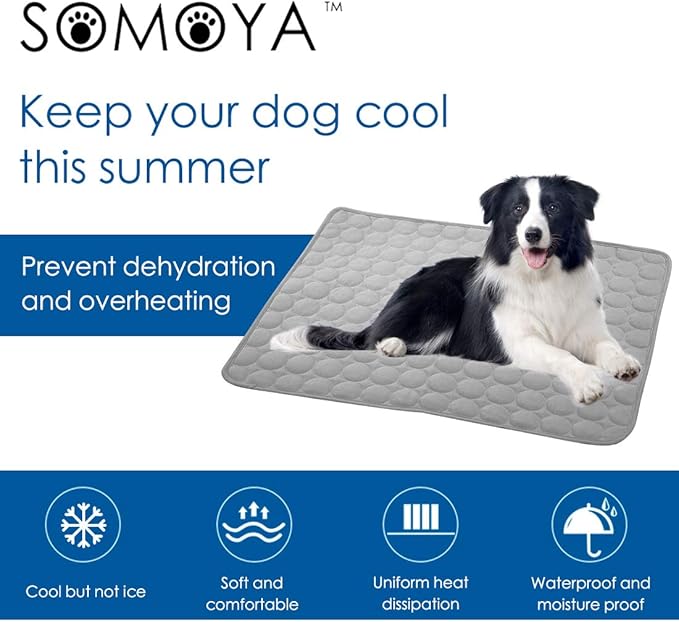 SOMOYA Dog Self Cooling Mat Pet Washable Cooling Pads Blanket Sleeping Kennel Mat,Ice Silk Sleep Mat Pad Non-Toxic Breathable Sleep Bed Beach for Large Dogs Cats (Grey, 27.5x19.7 in)