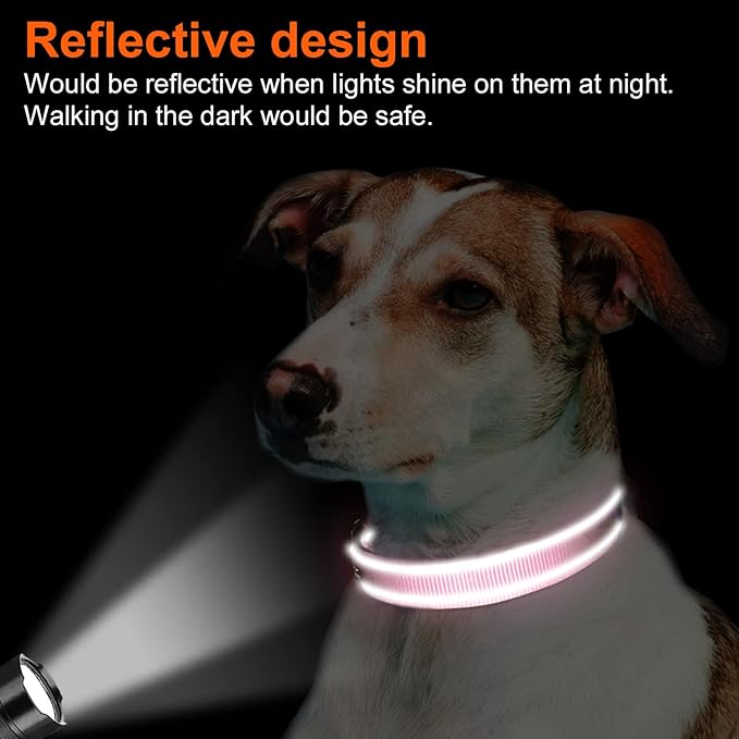 Joytale Reflective Dog Collar, Soft Neoprene Padded, Metal D-Ring, Nylon Pet Collar Adjustable for Large Dogs, Pink, L