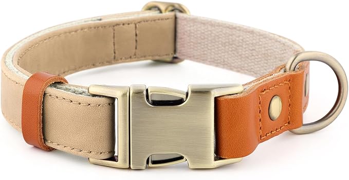 Plutus Pet Genuine Leather & Hemp Dog Collar – Adjustable Heavy Duty Pet Collar with Quick Release Metal Buckle, Soft & Stylish for Puppy and Small, Medium, Large Dogs (Beige, M)