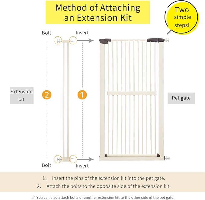 Lumizone Extra Tall Cat Gate Extension Kit 61.02" High Pressure Mounted 4.13" Extra Wide 1.37" Gap No Drilling Tall Pet Gate for Dogs (Cream, 61.02" H x 4.13" W, Extension)