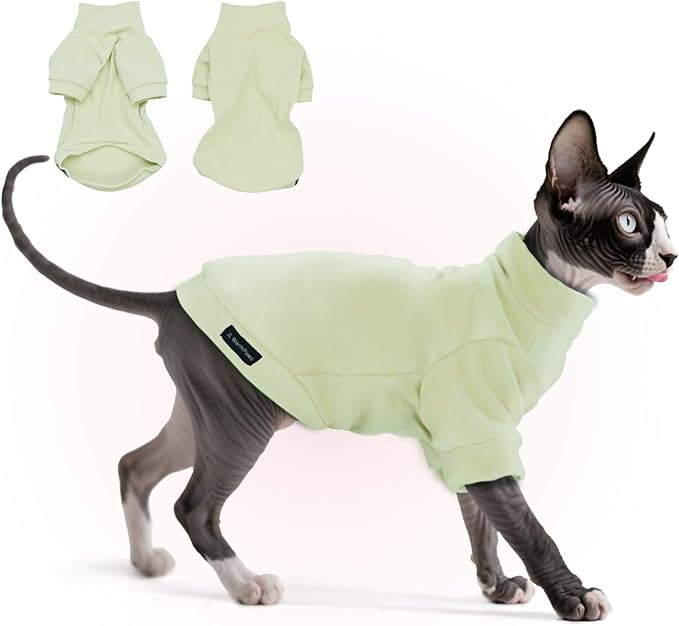 Fleece Sphynx Cat Clothes Soft Hairless Cat Clothes Pullover Cat Sweater for Chihuahua All Season Light and Warm Kitten Cloth for Cats Only Puppy Clothes Small Dog Sweater (Pale Green, X-Large)