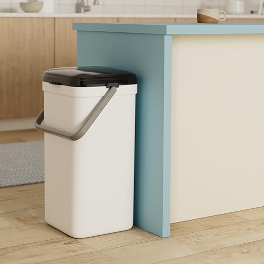 PetFusion Portable Cat Litter Disposal; Innovative Dog Poop Trash Can with Locking Handle, included Deodorizer; Built-in Poop Bag Holder; With 10 Waste Bags; White and Black