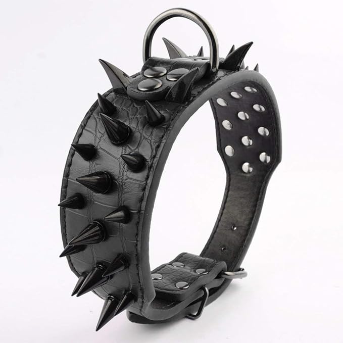 Serijoars Spiked Studded Dog Collar, PU Leather Dog Collar, Adjustable Pet Collars for Medium or Large Breed Pet (L, Black3)
