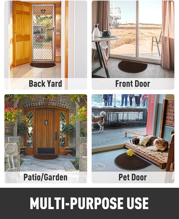 tchdio Door Mat Outdoor Indoor Entrance Doormat-Semicircular Durable Rubber Non Slip Front Door Mat for Outside Inside Entry Entryway Dirt Trapper WelcomeMat for Muddy Paws and Shoes-Brown 17”x30”