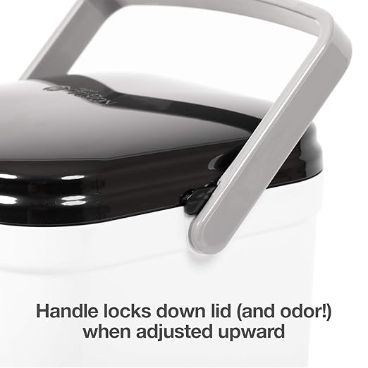 PetFusion Portable Cat Litter Disposal; Innovative Dog Poop Trash Can with Locking Handle, included Deodorizer; Built-in Poop Bag Holder; With 10 Waste Bags; White and Black