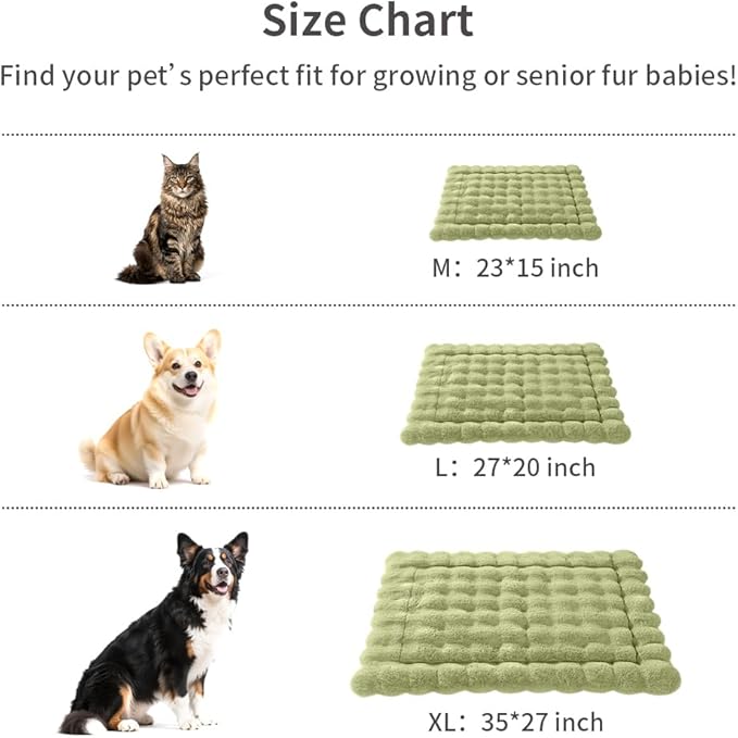 Self-Warming Cat Bed, Plush Faux Fur Pet Bed Mat with Anti-Slip Bottom, Ultra Soft Heated Pad for Cats & Kittens, Cozy Fluffy Bed for Window & Sills Couches, Machine Washable, 23x15 Inch Green