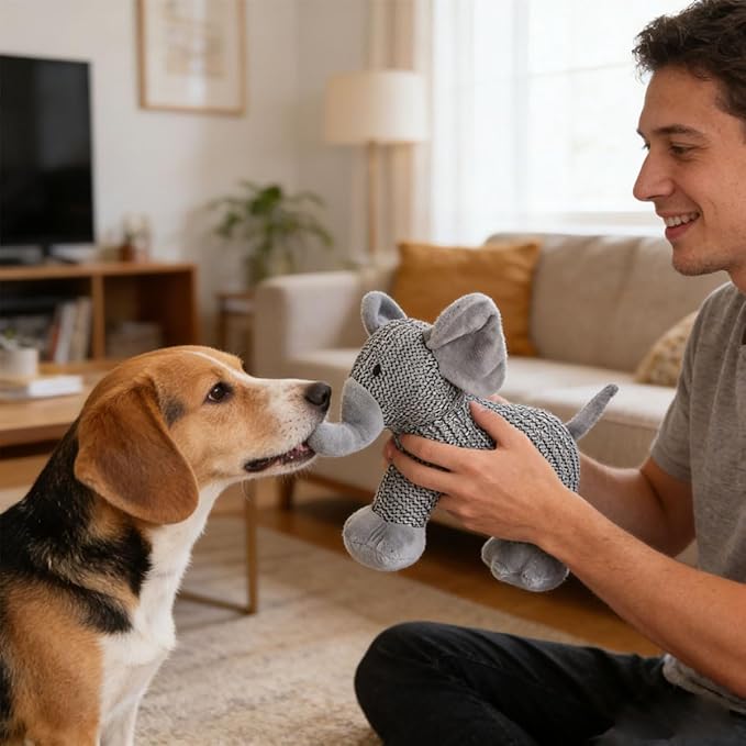 Linen Safari Companions, Squeaky Dog Chew Animals, with Durable Linen Material, Durable and Resistant to Chewing, for Relieve Dog's Boredom (Dog+Elephant+Sheep)