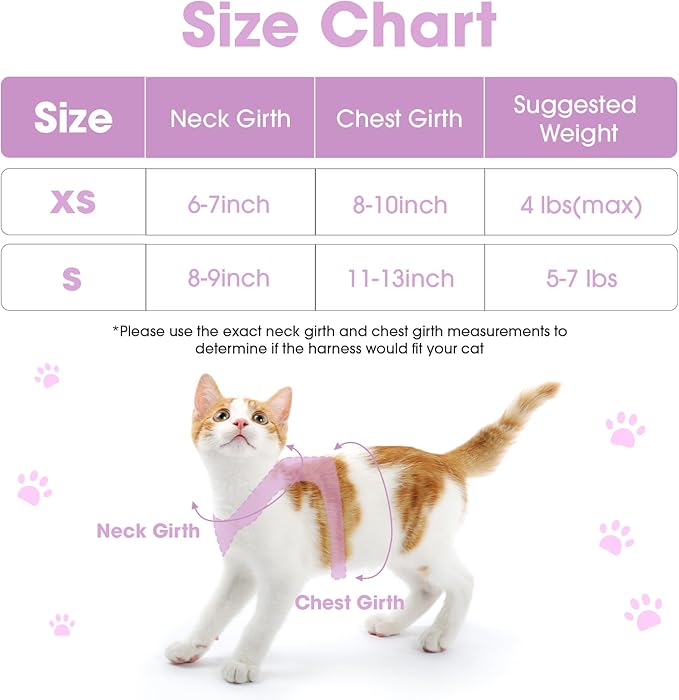 Cat Harness and Leash Set for Walking Escape Proof, Soft Adjustable Kitten Harness Breathable Mesh with Reflective Strips Harness for Kitty Puppy Bunny(Purple,S)