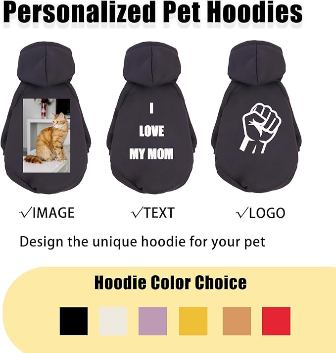Custom Dog Hoodie, Personalized Sweatshirt with Photo Text Name Logo, Customized Hooded Sweater for Small Medium Large Dogs & Cats (Black, XXXXX-Large)
