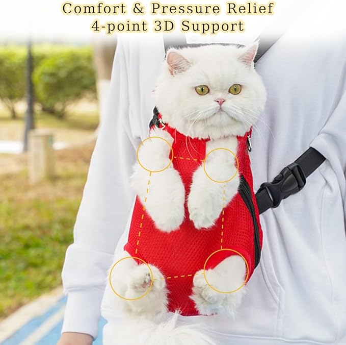 Dog Carrier Backpack, Adjustable Puppy Front Carrier Backpack, Ventilated Dog Chest Carrier for Hiking Camping Travel, Sling Bag for Small Medium Dog Cat Rabbit Puppies, Suit 13-15 lbs (Red, XL)