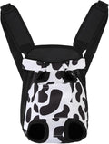 Inspack Dog Backpack Carrier/Cat Carrier, Adjustable Pet Front Carriers Travel Bag for Puppy Medium Dogs, Legs Out, Soft Ventilated Dog Chest Carry Backpacks for Hiking/Camping, 10-16 lbs, Cow Print