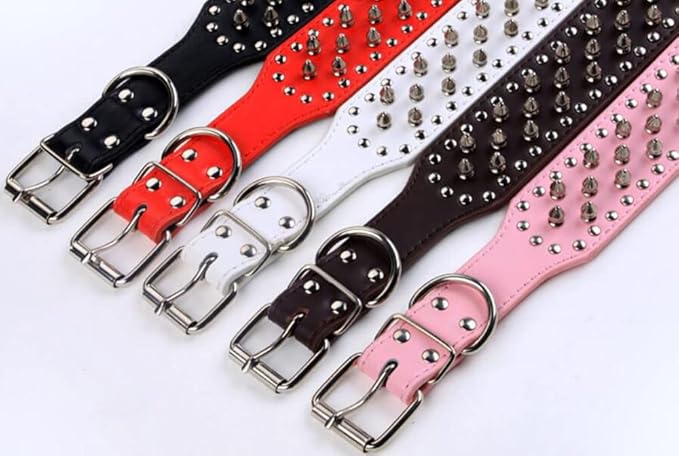 Serijoars Spiked Studded Dog Collar, PU Leather Dog Collar, Adjustable Pet Collars for Medium or Large Breed Pet (L, Black)