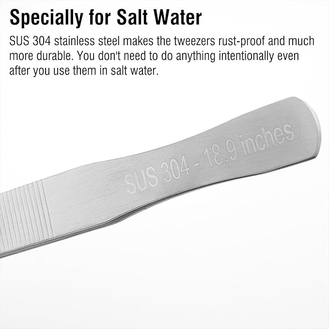 18.9 inch Heavy Duty Extra Long Tweezers for Salt & Fresh Water Fish Tank, Curved SUS 304 Stainless Steel Aquascape Tweezers for Aquarium & Terrarium, Large Metal Snake Feeding Tongs