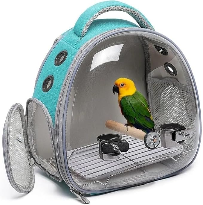 Bird Travel Carrier: Portable Backpack Cage - Breathable Mesh Lightweight Durable Design | Parrot Small Birds Conure Budgie Cockatiel/Outdoor Transport Perch-Integrated Enclosure Use (B2)