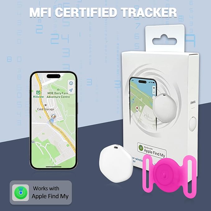GPS Tracker for Dogs, Mini GPS Pet Tracker with Silicone Cover, IPX8 Waterproof GPS Tracker for Kids,No Monthly Fee,Work with Apple Find My(iOS Only),Dog Tracker Finder Tracker Pets-YGPink-4