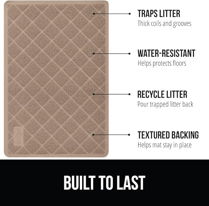 GORILLA GRIP Cat Litter Box Mat, Water Resistant, US Designed Kitty Litter Trapping Mats, Easy to Clean, Scatter Control, Less Mess and Clean Floors, Kitten Supplies for Indoor Cats, 30x20 Beige