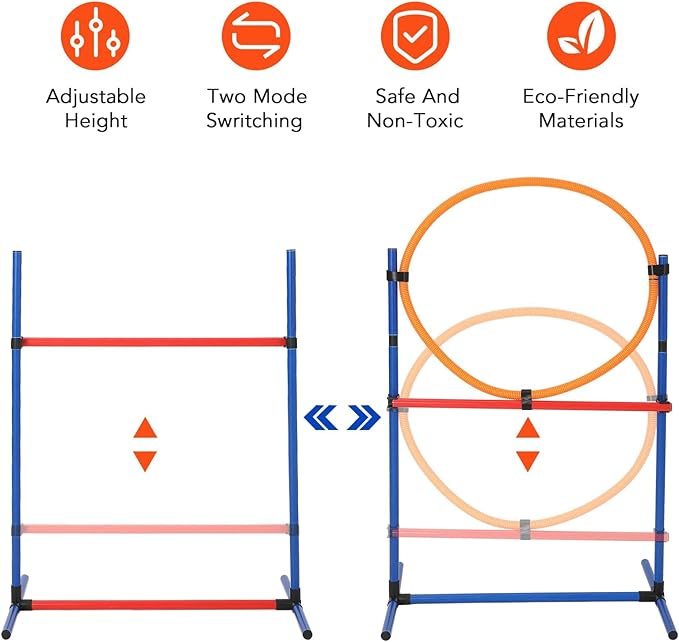 Garvee Dog Agile Training Equipment Set Outdoor Indoor,70" Tunnel + Tire Jump + Hurdle Jump, Weave Poles, Pause Box, 2 Toy Balls, 1 Whistle, Carry Bag, Premium Dog Obstacle Course Kit