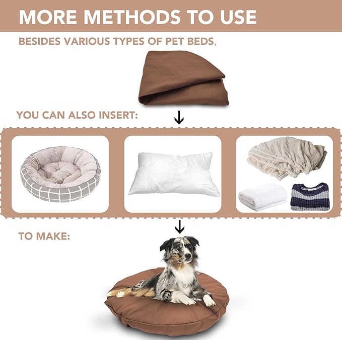 Dog Bed Cover Waterproof Replacement Machine Washable Covers for 20x20 Inch Dog Bed Heavy Duty Scratch Resistant Mattress Protector Pet Bed Round Brown Cover Only