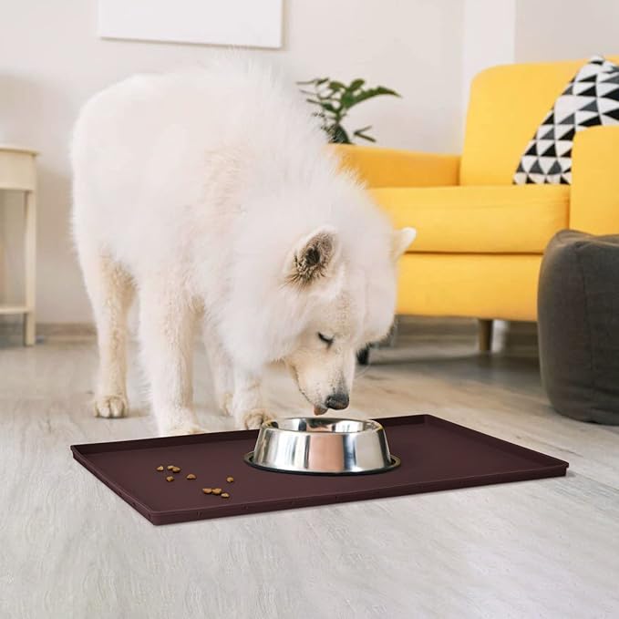 Dog Food Mat,Silicone Waterproof Food Tray,Non Slip Pet Bowl Mats Placemat,0.6" Raised Edge,Suitable for Most Small and Medium Sized Pets,18.5" x 11.5"