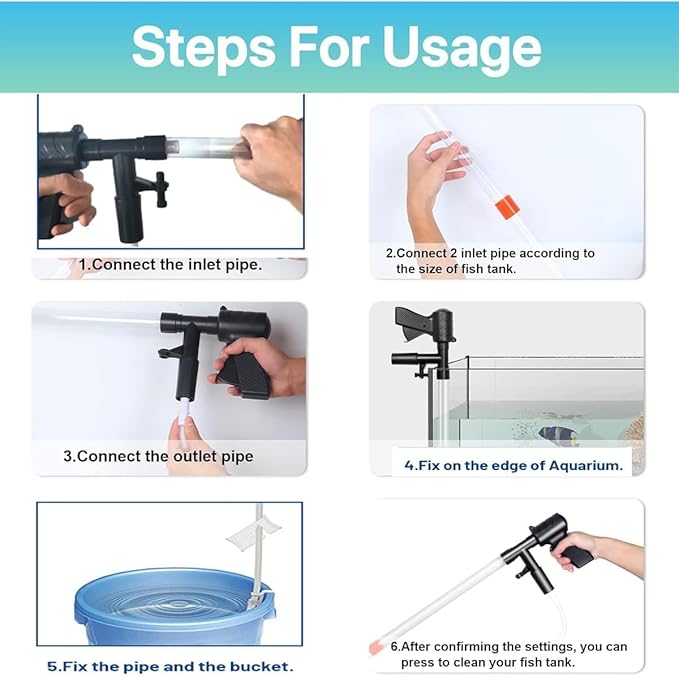 Aquarium Gravel Cleaner Siphon Fish Tank Vacuum Cleaner for Absorb Dirt Wash Sand Algae Scrapers Water Changer Gravel Washer Aquarium Thermometers Fish Net kit for Fish Tank Cleaning Gravel and Sand