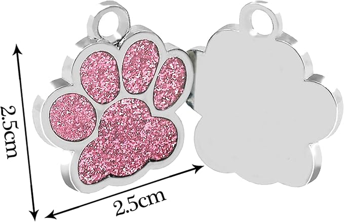 EDSG Cat Dog Tags Personalized for Pets, Dog Name Tags Cat Name ID Tag, Engraved Dog Tags Dog ID Tags Small Glitter Bling ID Tag Paw Print for Cat Pet Dog Puppy(Pink,Design 2)