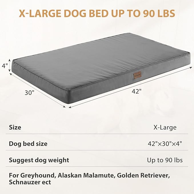 BFPETHOME Outdoor Dog Bed for Large Dogs, Waterproof, Orthopedic with Removable Washable Cover, Egg Crate Foam Mat. (42 x 30in, Dark Grey)