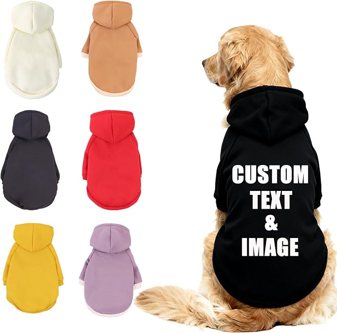 Custom Dog Hoodie, Personalized Sweatshirt with Photo Text Name Logo, Customized Hooded Sweater for Small Medium Large Dogs & Cats (Black, X-Small)